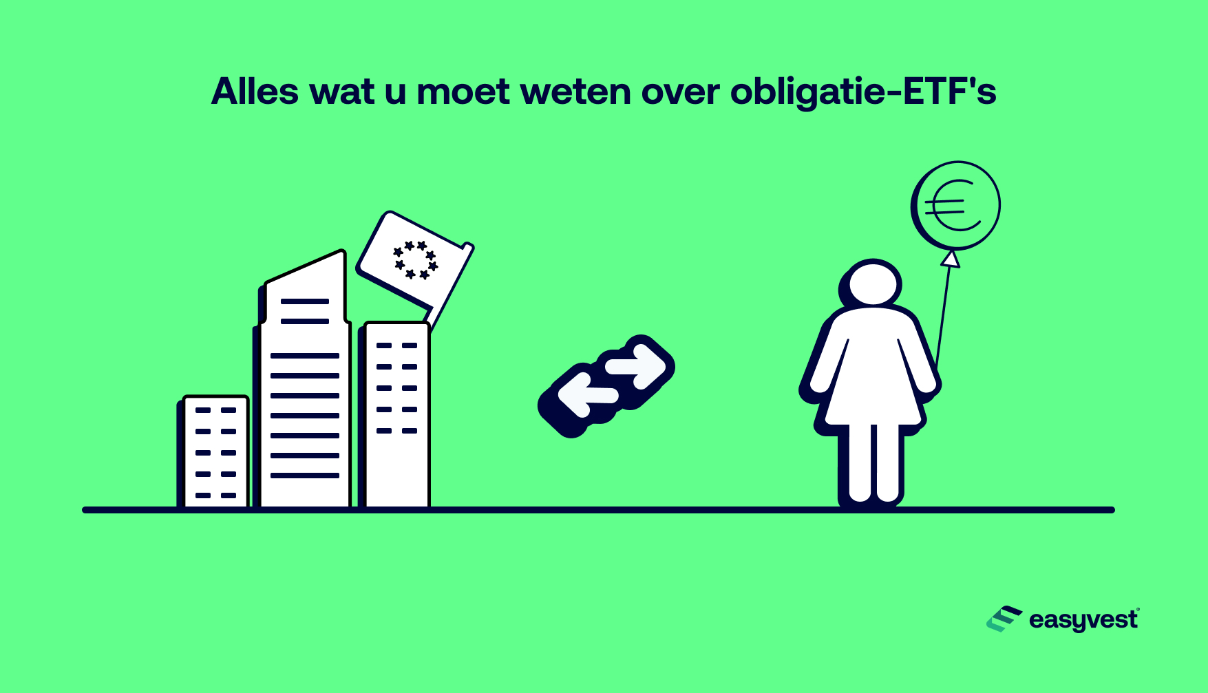 Afbeelding van een persoon die kan kiezen tussen een obligatie-ETF of een bedrijfs-ETF