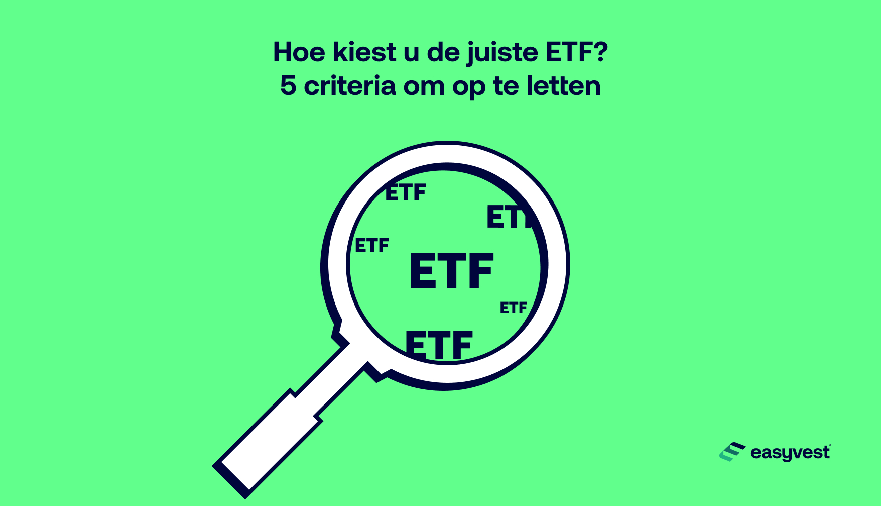 Een vergrootglas kijkt over verschillende etfs om de keuze van de juiste etf te illustreren
