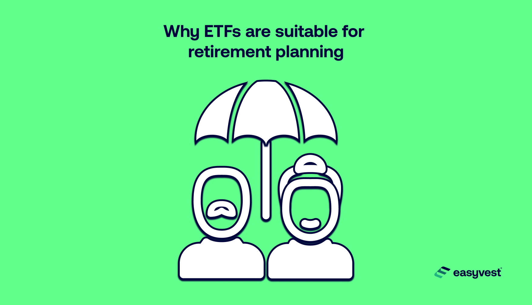 An older couple is protected by an umbrella, illustrating the fact that ETFs can be a good way to prepare for pension income