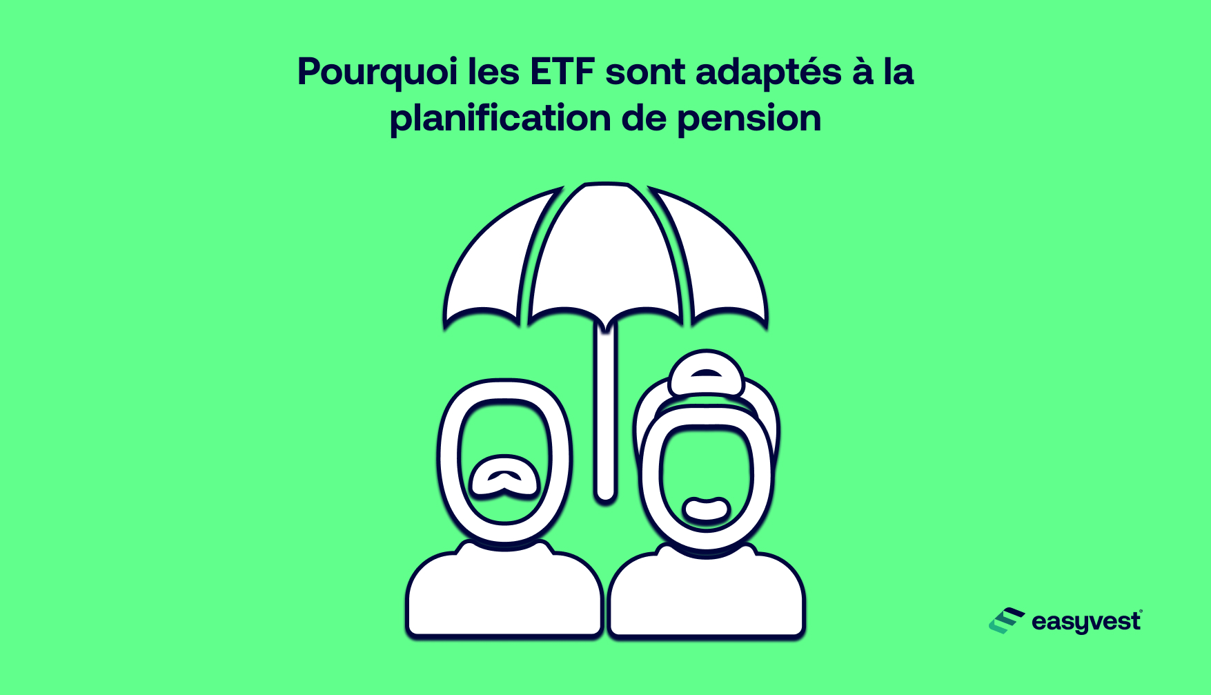 Deux personnes âgées sont protégées par un parapluie pour illustrer le fait que les ETF peuvent être un bon choix pour préparer sa pension