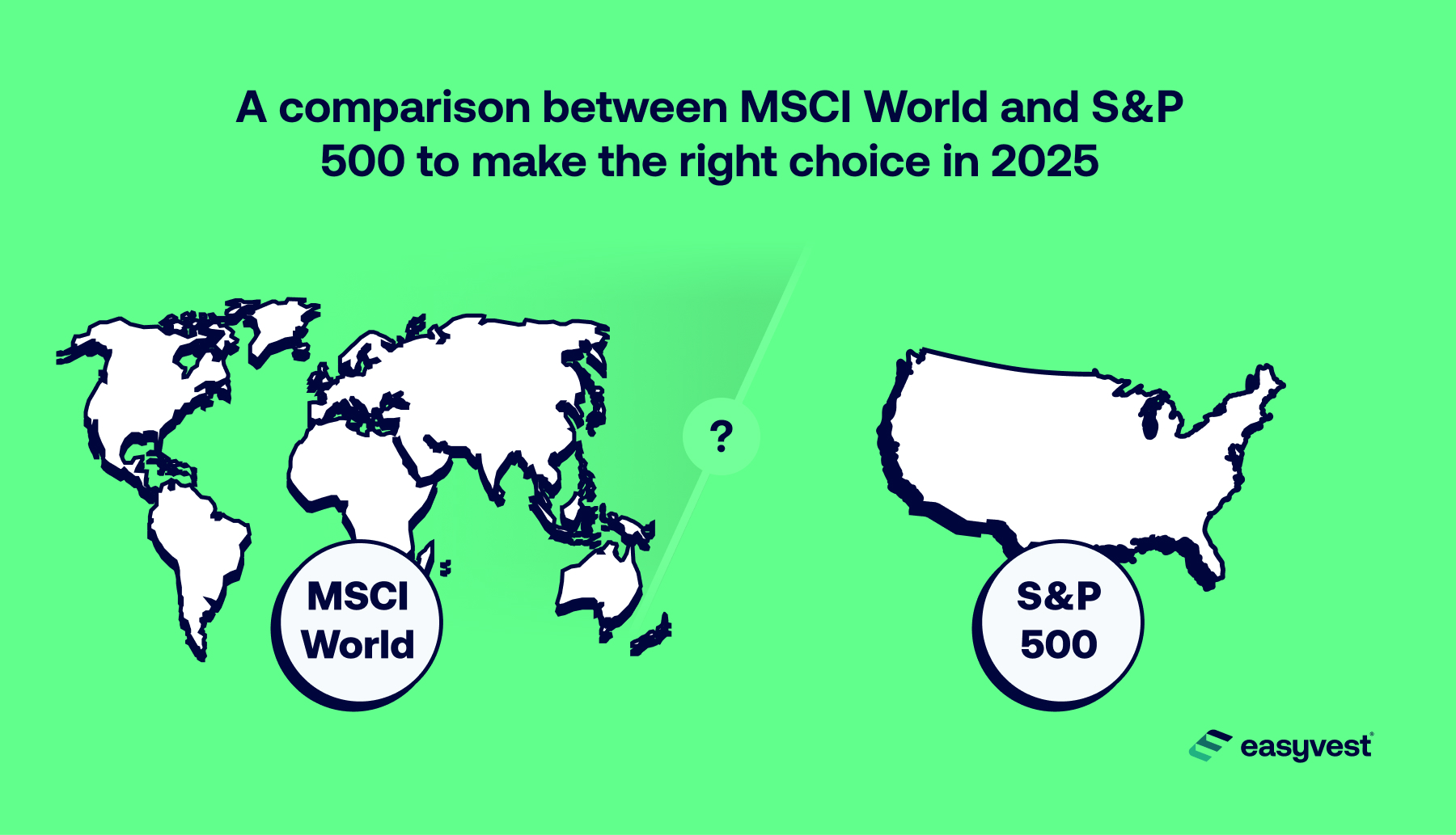 A question mark between a world map and map of the US illustrates the choice between the indexes MSCI and S&P
