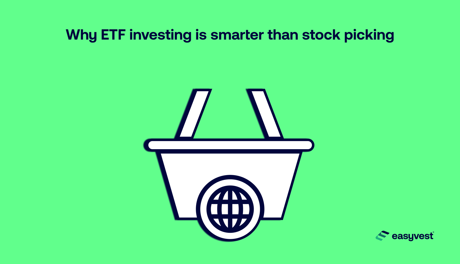 A basket with a world globe illustrates an ETF (basket of stocks)